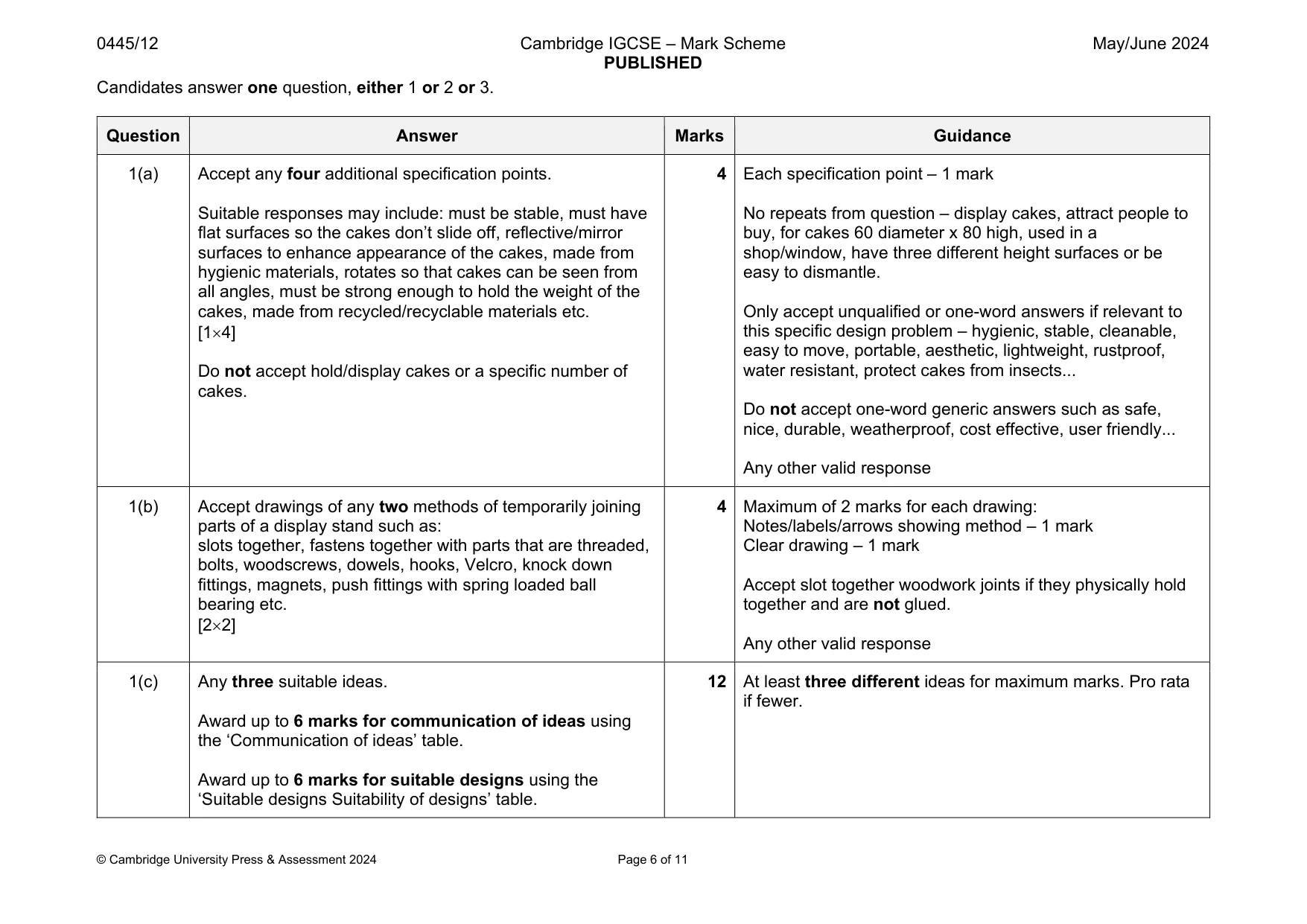 Mark scheme, page 6 of 11