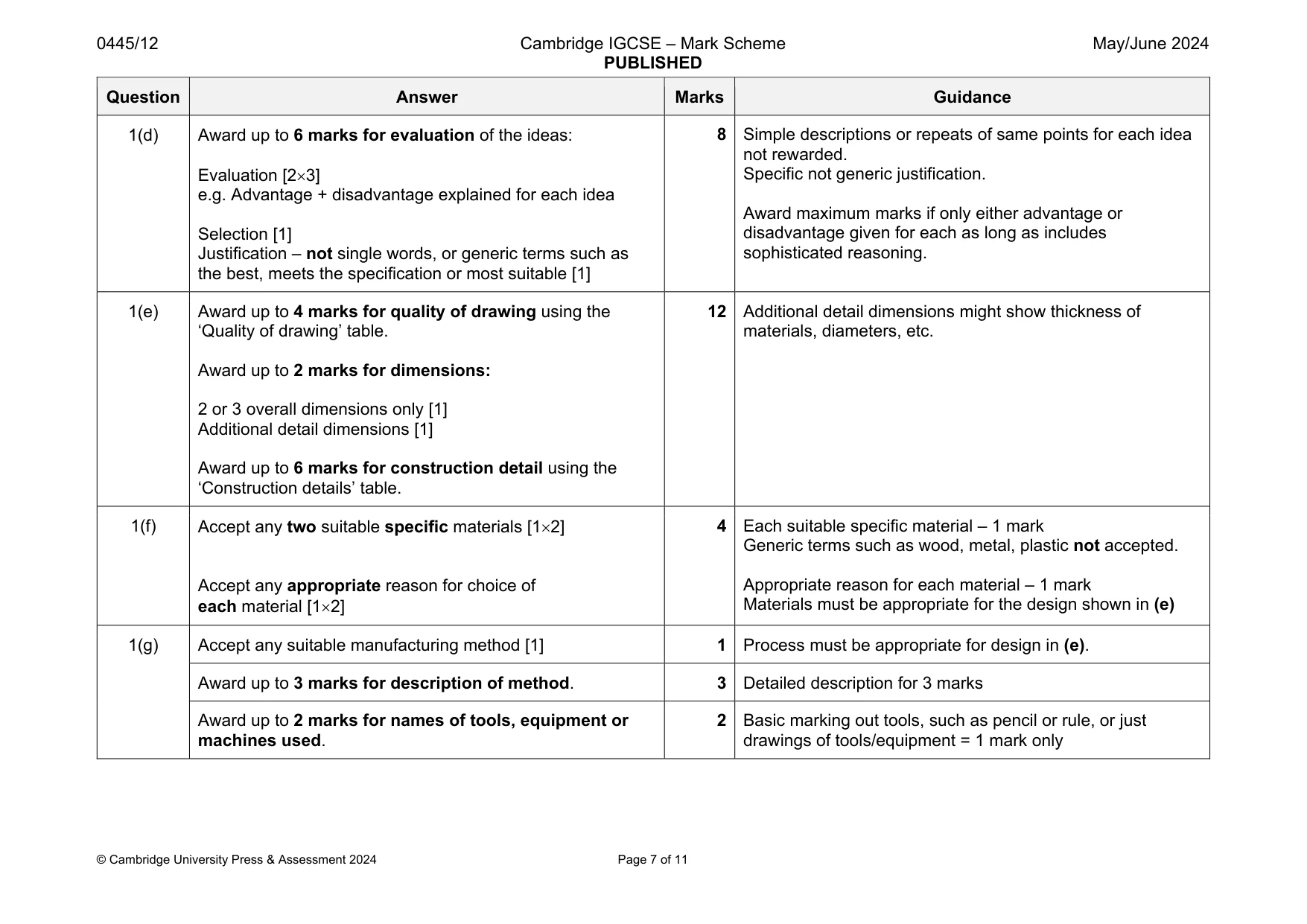 Mark scheme, page 7 of 11