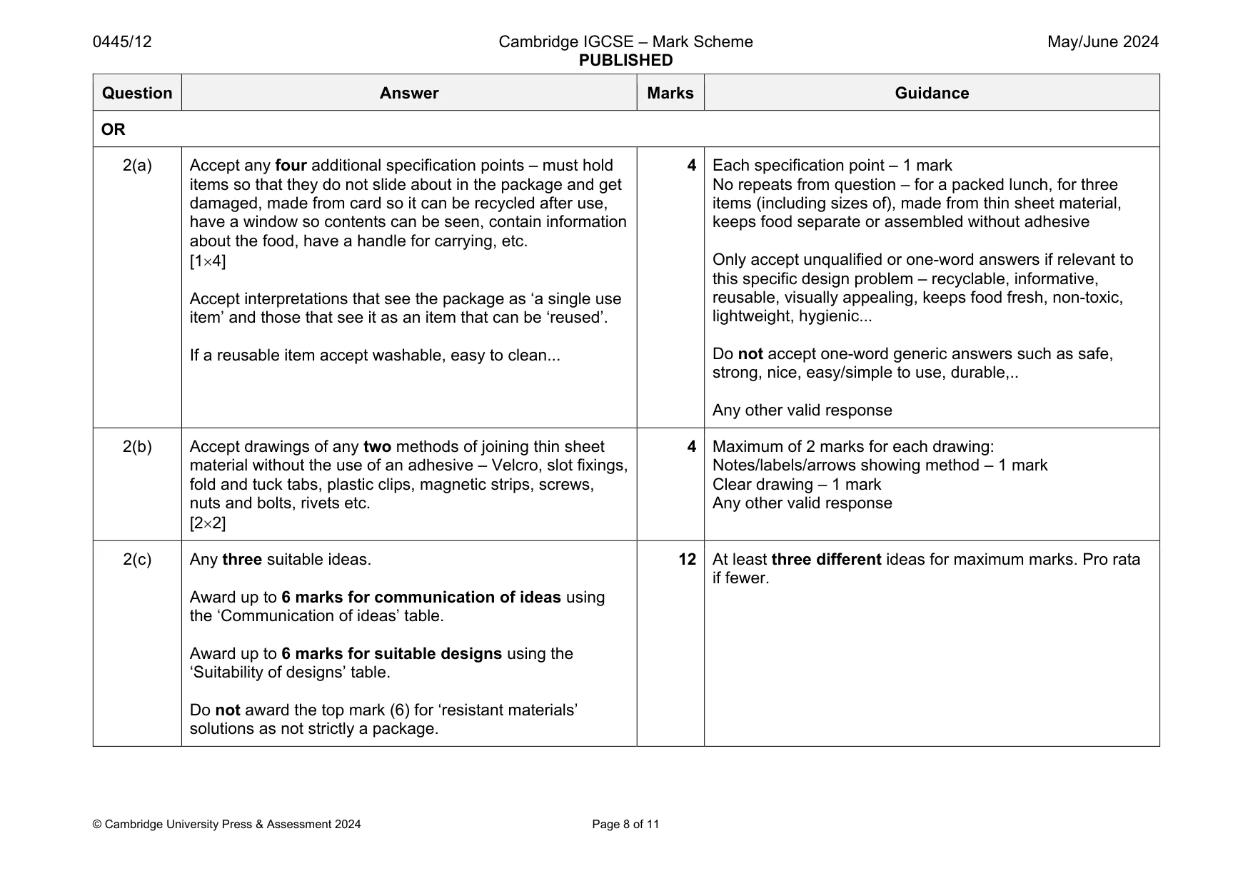 Mark scheme, page 8 of 11