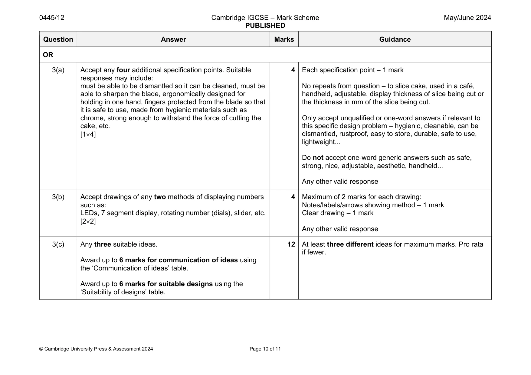 Mark scheme, page 10 of 11