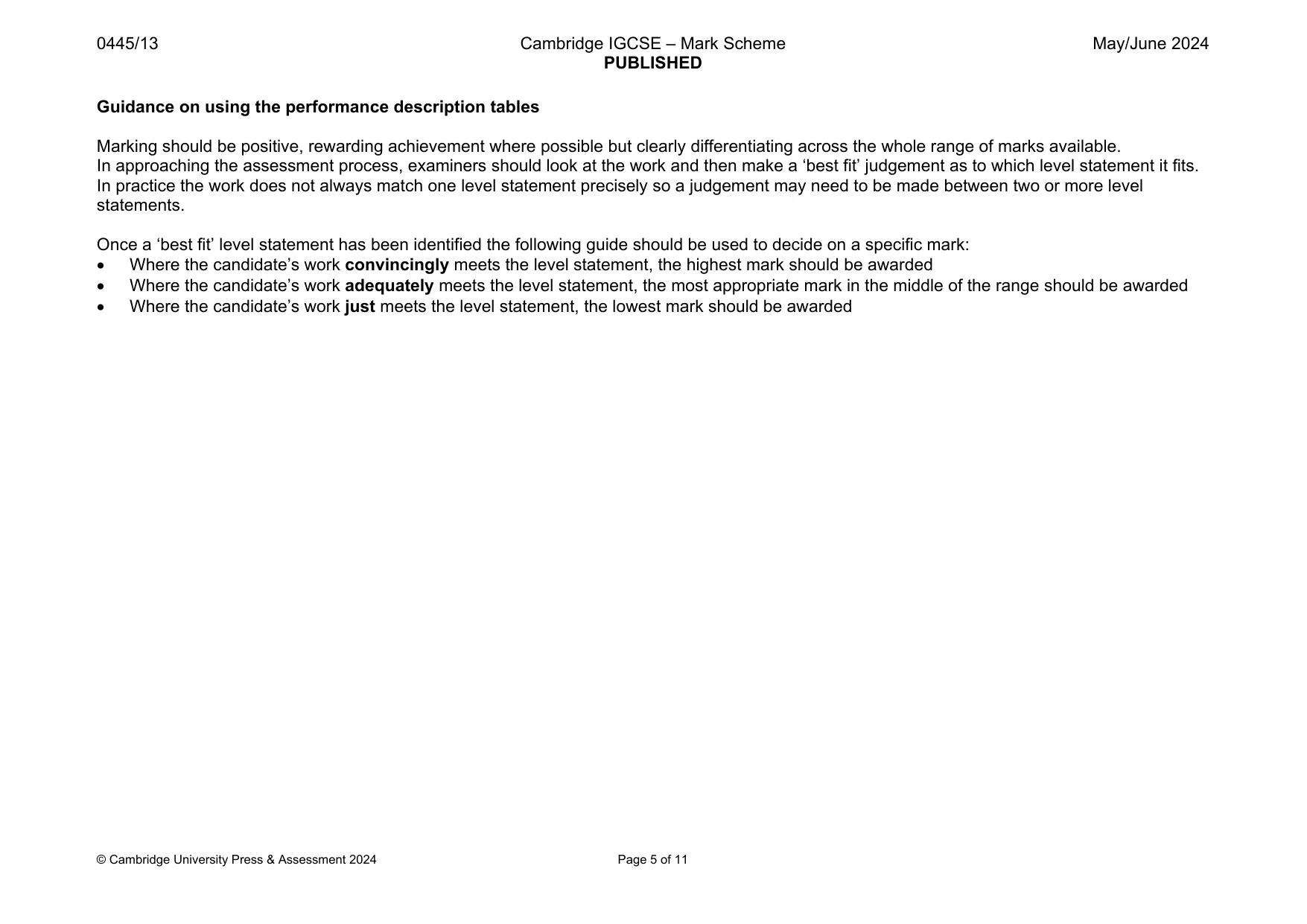 Mark scheme, page 5 of 11