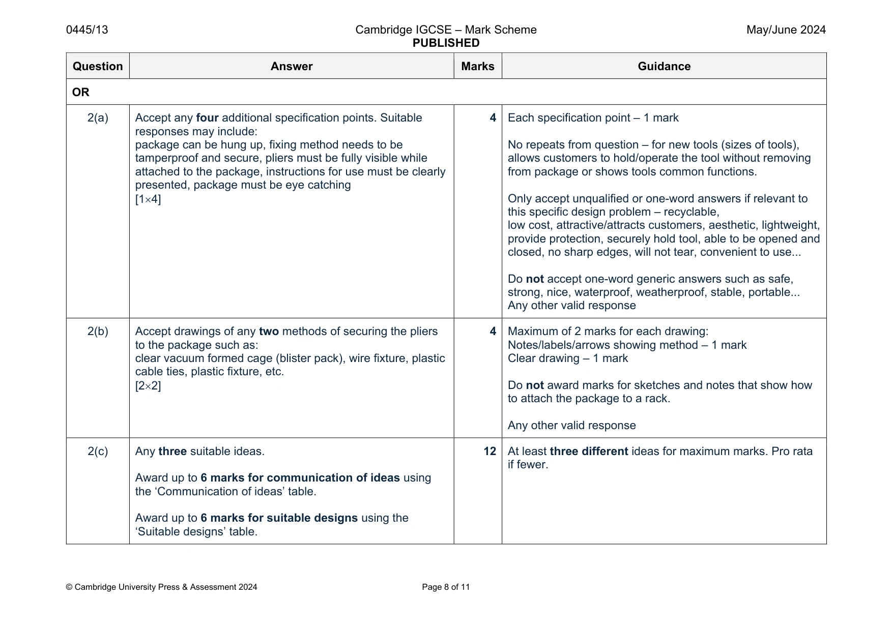 Mark scheme, page 8 of 11