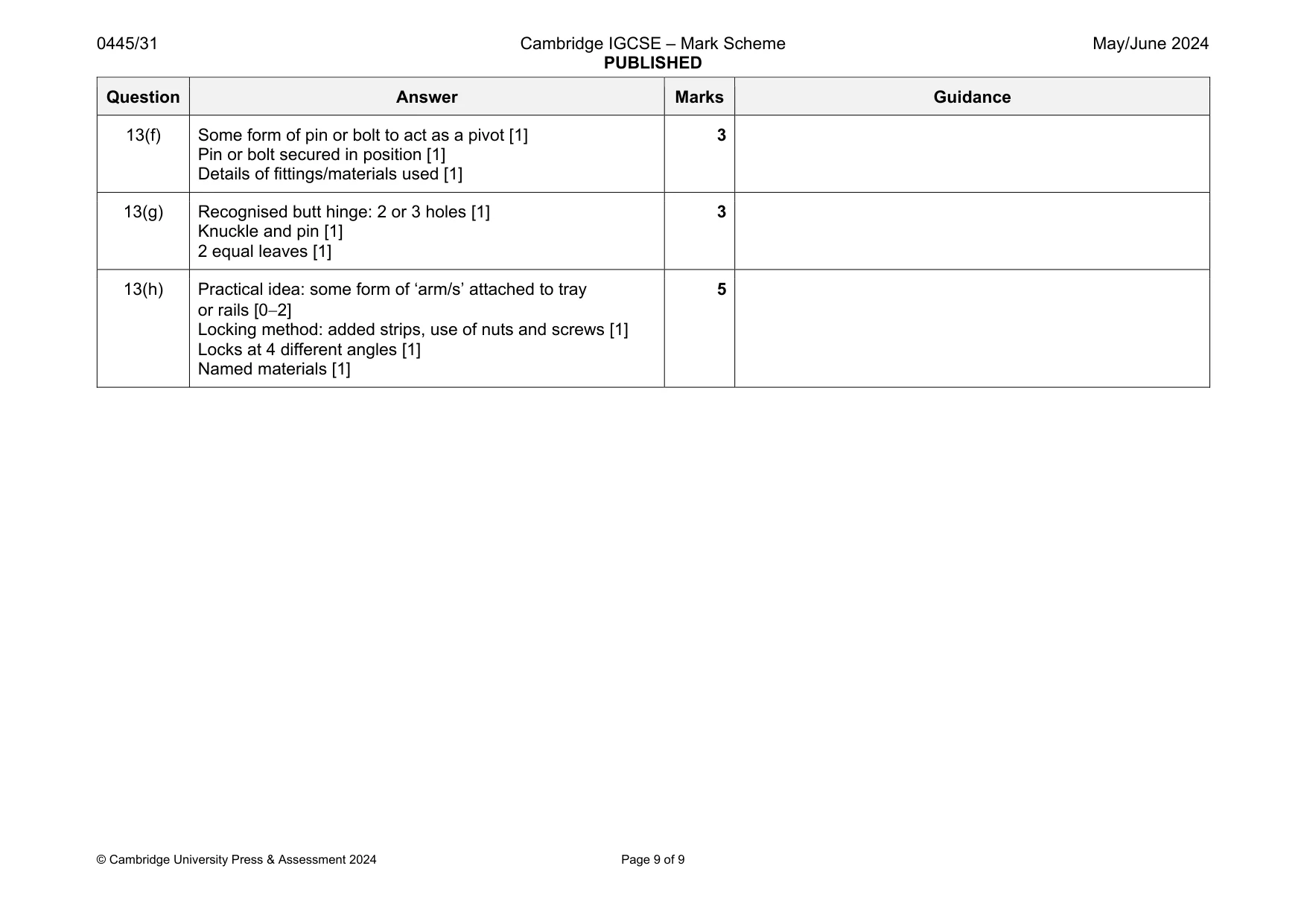 Mark scheme, page 9 of 9