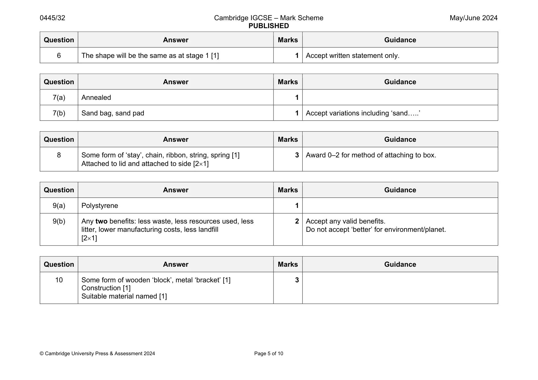 Mark scheme, page 5 of 10
