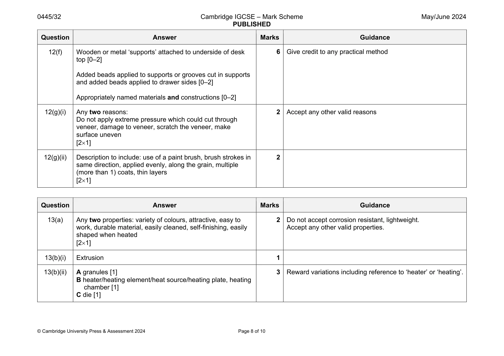 Mark scheme, page 8 of 10
