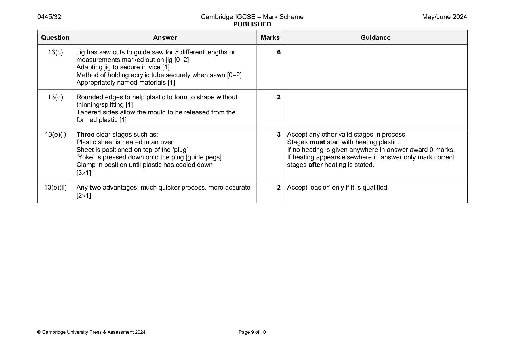 Mark scheme, page 9 of 10