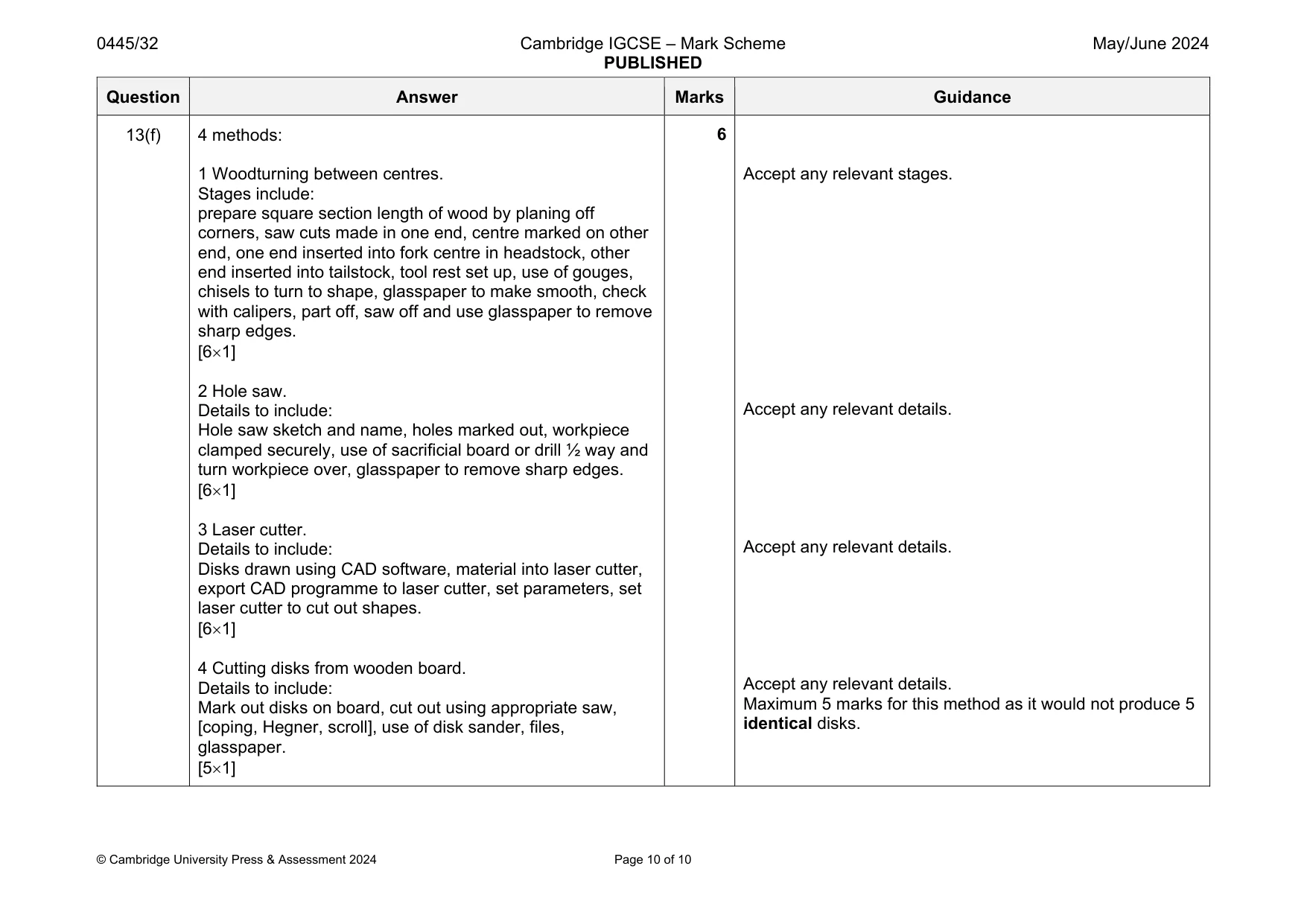 Mark scheme, page 10 of 10