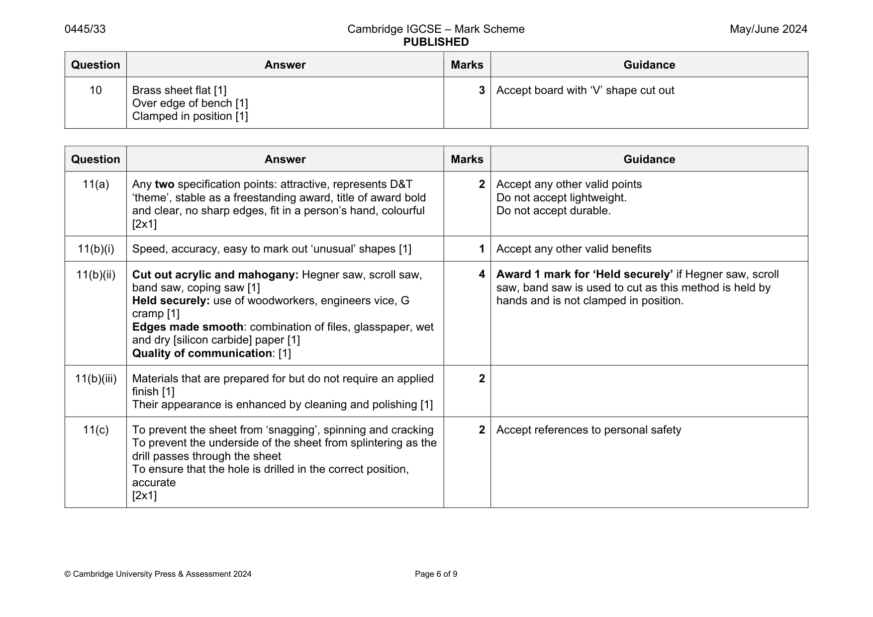 Mark scheme, page 6 of 9