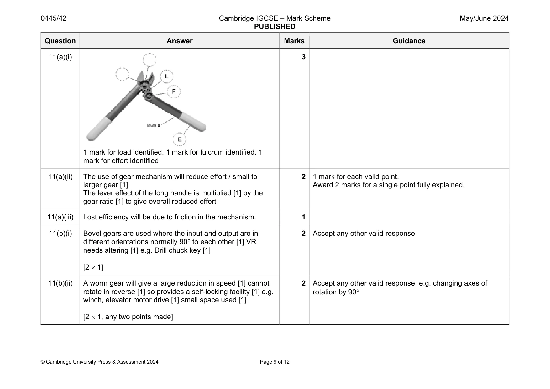 Mark scheme, page 9 of 12