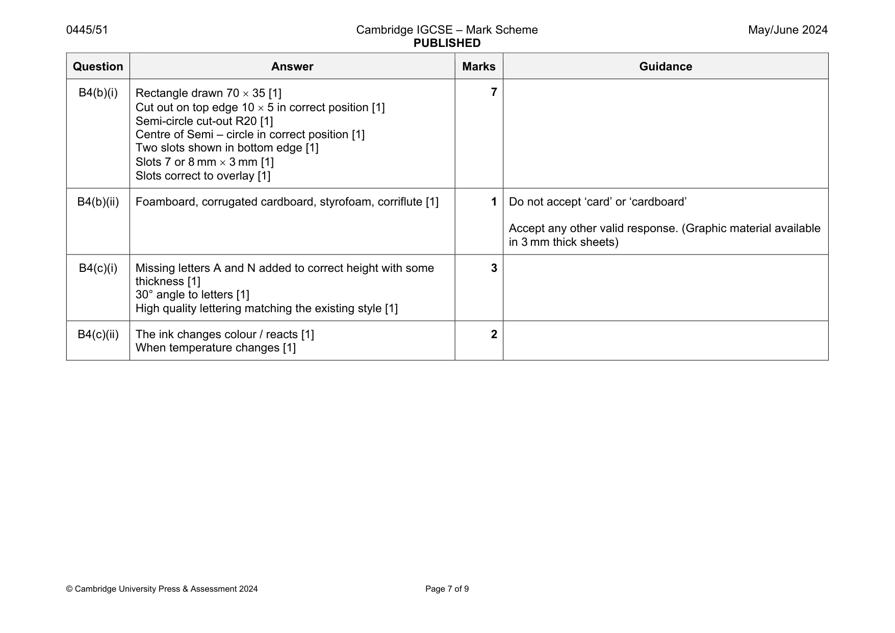 Mark scheme, page 7 of 9