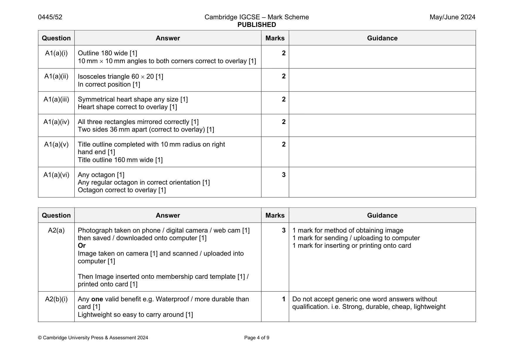 Mark scheme, page 4 of 9