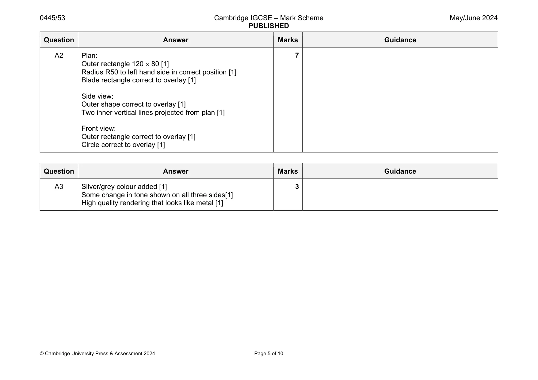 Mark scheme, page 5 of 10