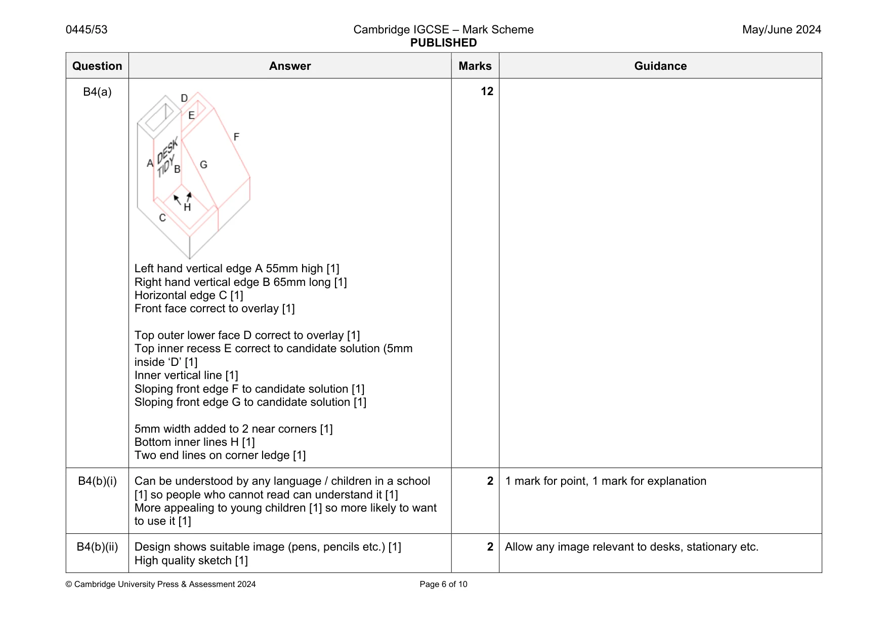 Mark scheme, page 6 of 10