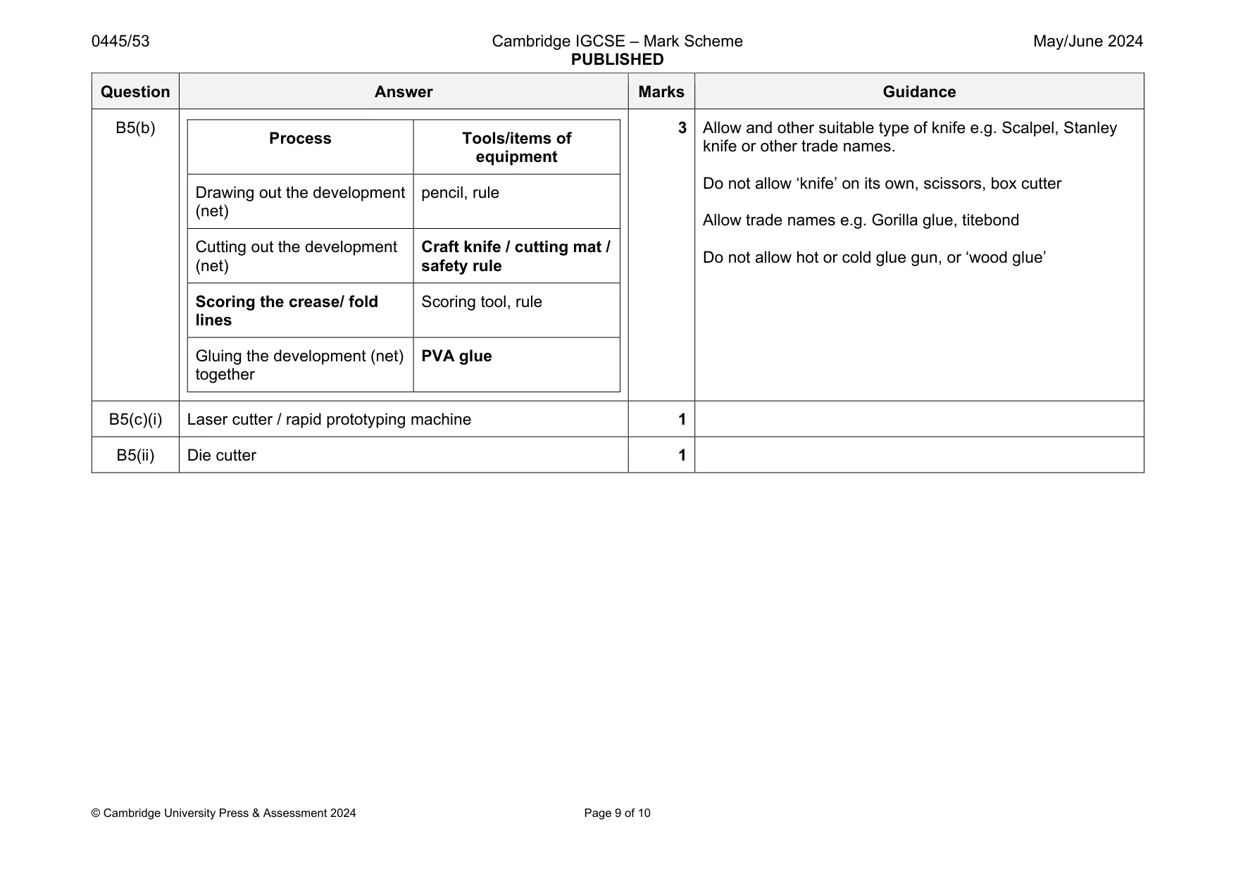 Mark scheme, page 9 of 10