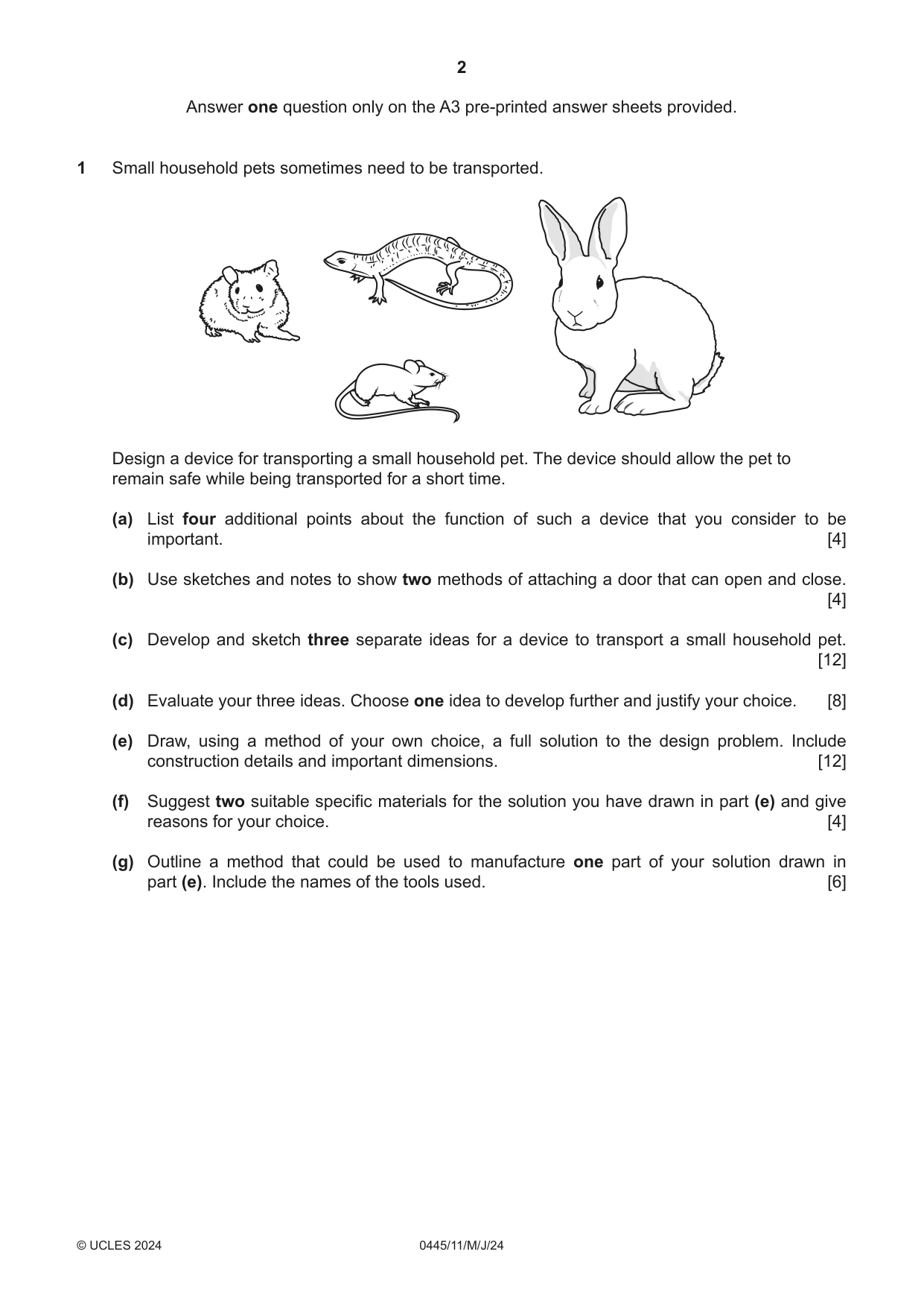 Cambridge IGCSE Design and Technology 0445 2024 May/June Paper 1 · Variant 1 question paper, page 2 of 4