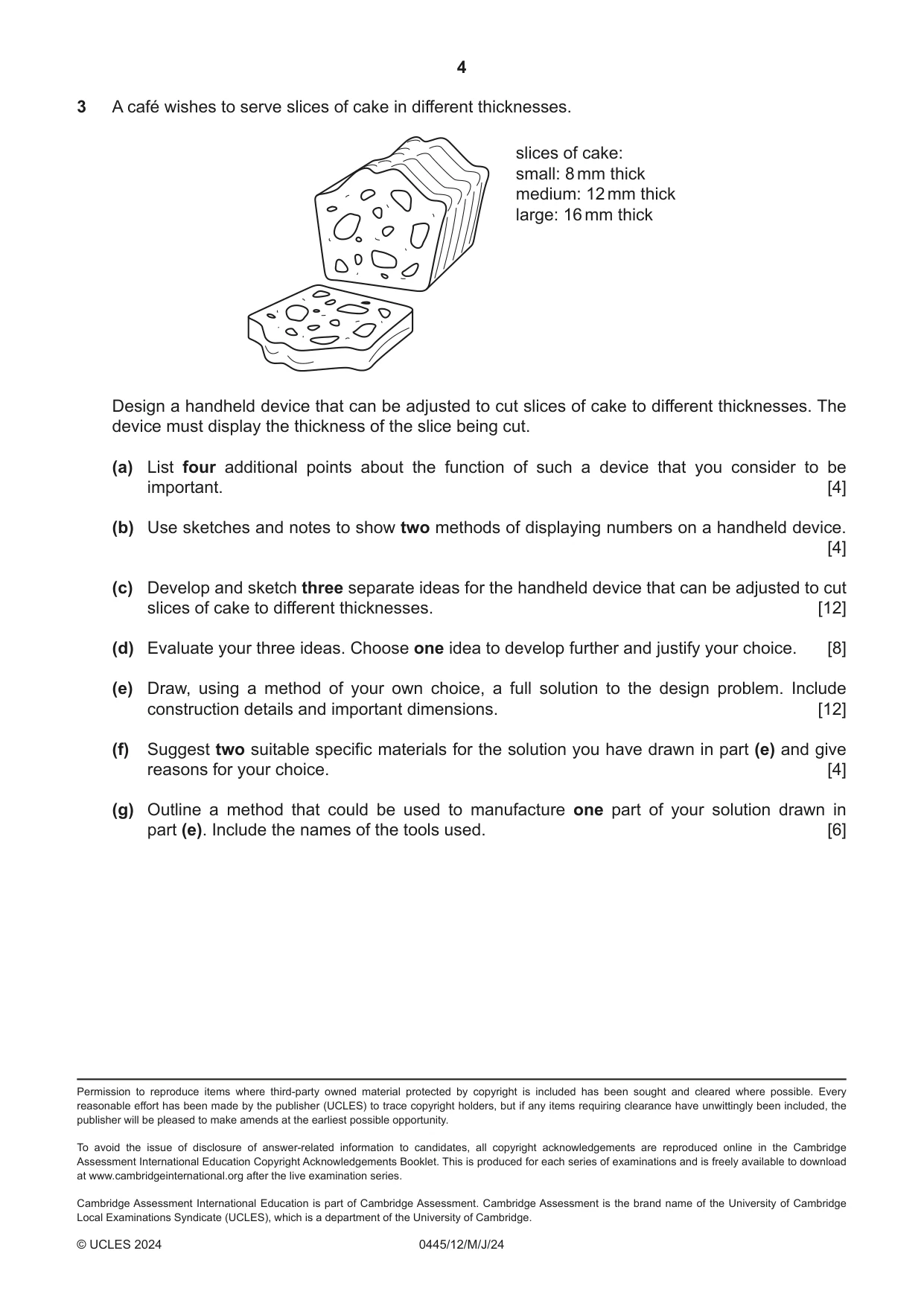 Cambridge IGCSE Design and Technology 0445 2024 May/June Paper 1 · Variant 2 question paper, page 4 of 4