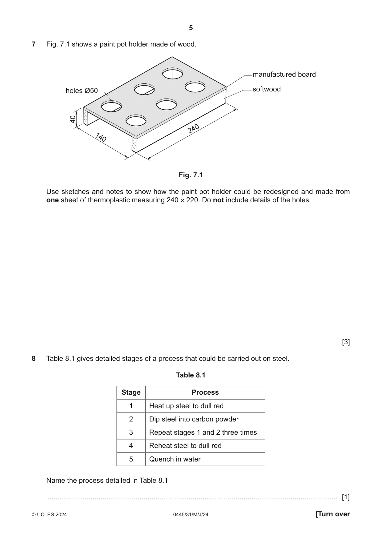 Cambridge IGCSE Design and Technology 0445 2024 May/June Paper 3 · Variant 1 question paper, page 5 of 20
