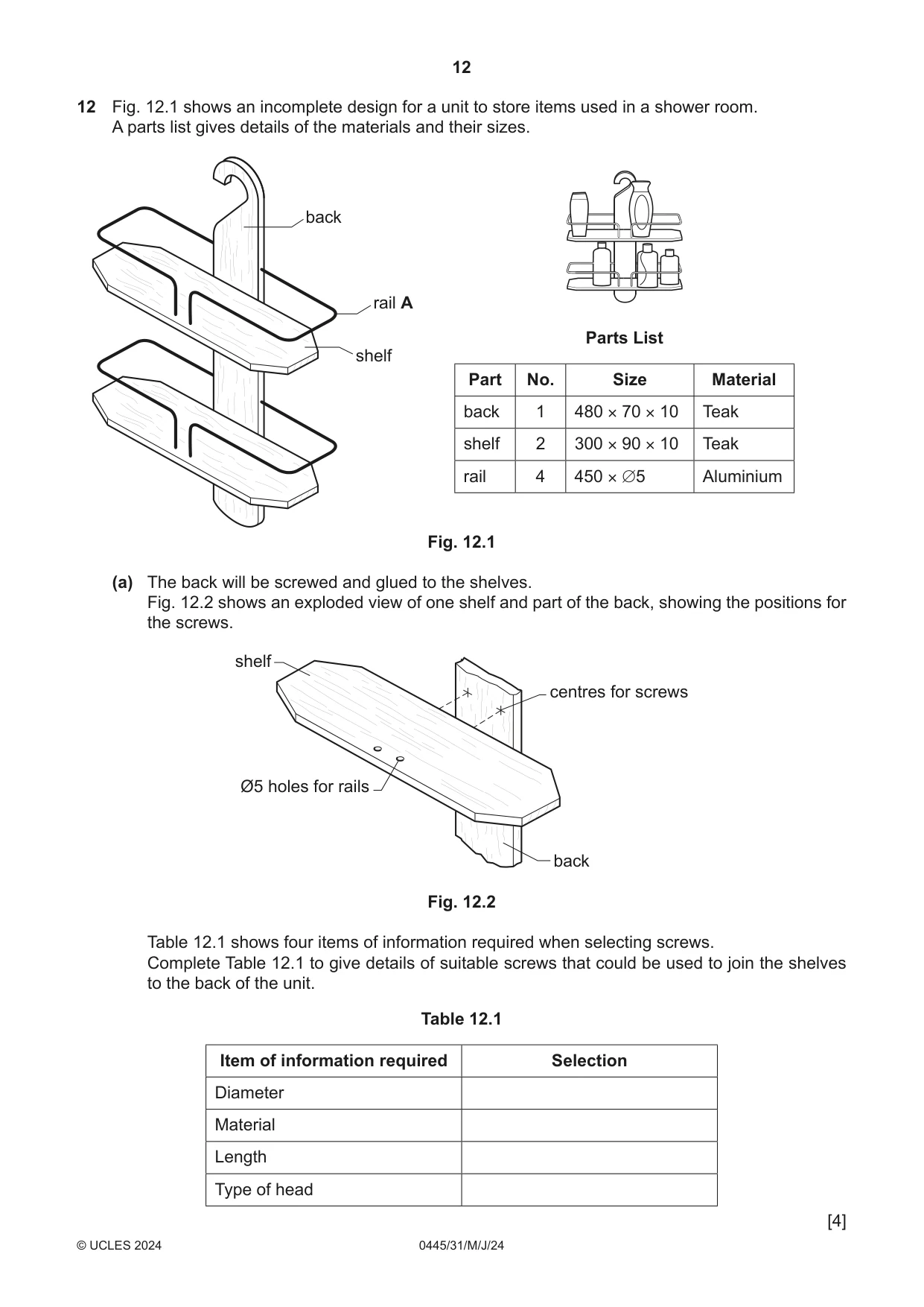 Cambridge IGCSE Design and Technology 0445 2024 May/June Paper 3 · Variant 1 question paper, page 12 of 20