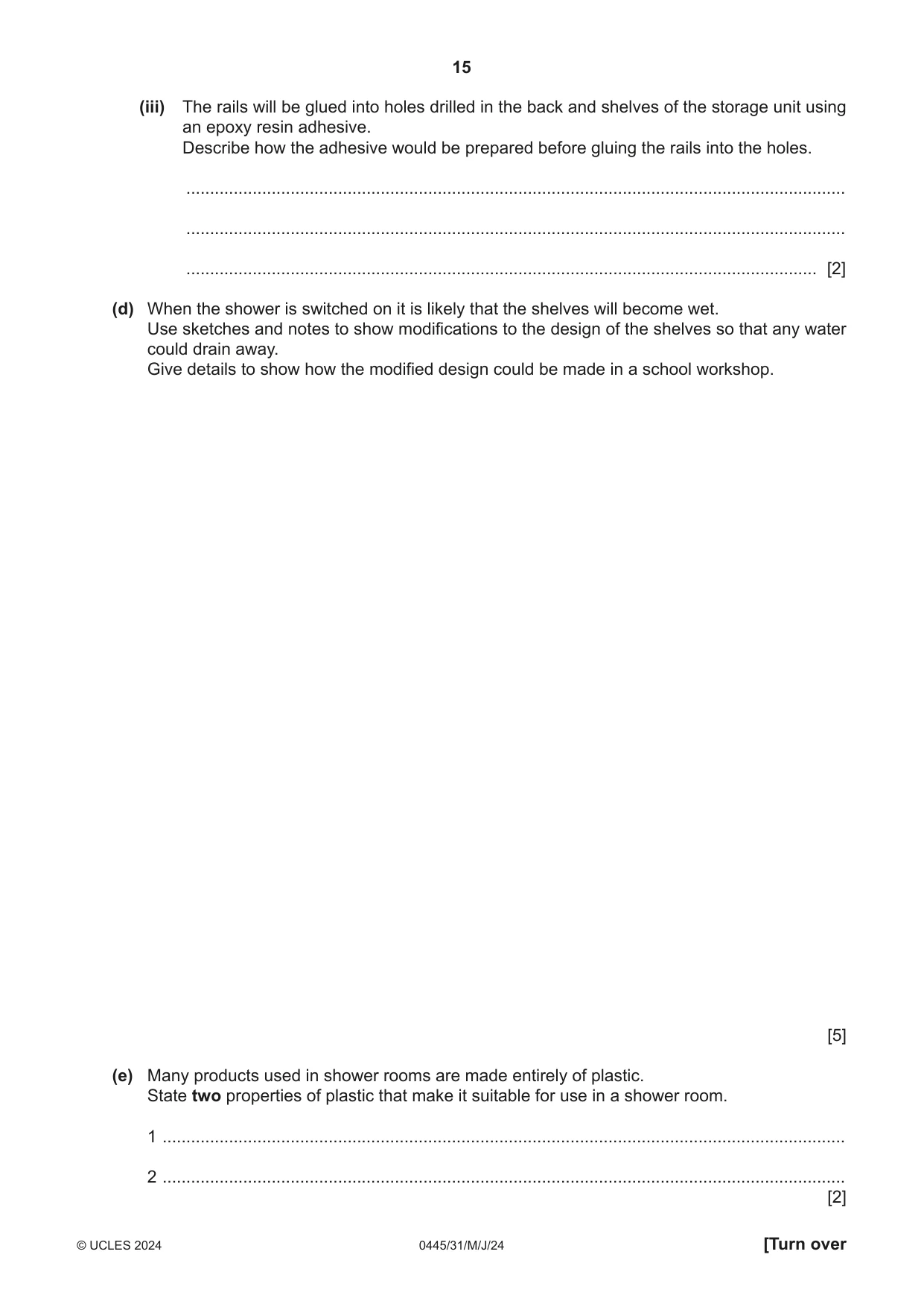 Cambridge IGCSE Design and Technology 0445 2024 May/June Paper 3 · Variant 1 question paper, page 15 of 20