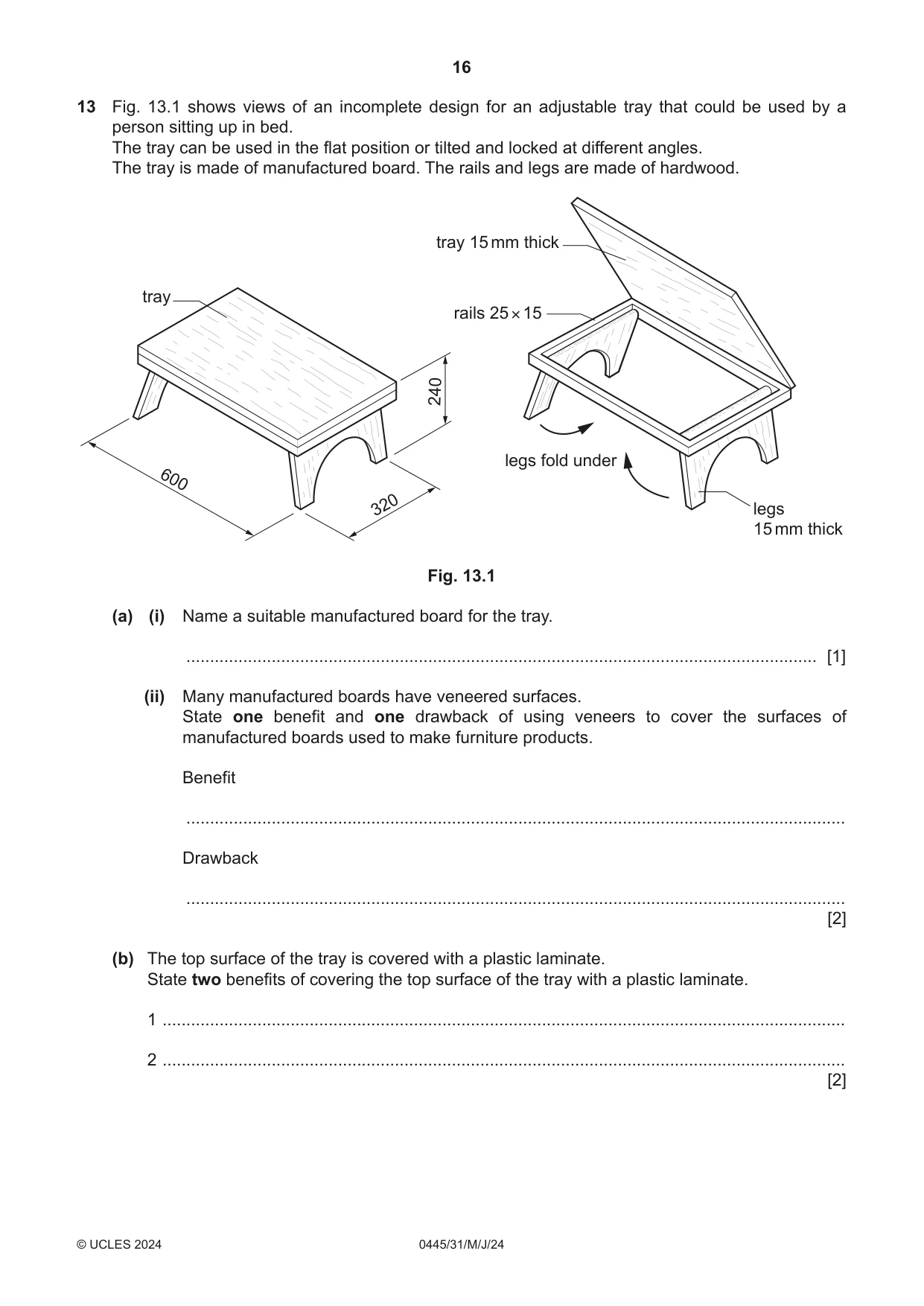 Cambridge IGCSE Design and Technology 0445 2024 May/June Paper 3 · Variant 1 question paper, page 16 of 20