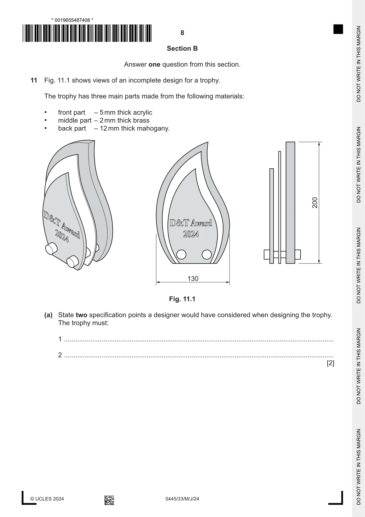 Cambridge IGCSE Design and Technology 0445 2024 May/June Paper 3 · Variant 3 question paper, page 8 of 24