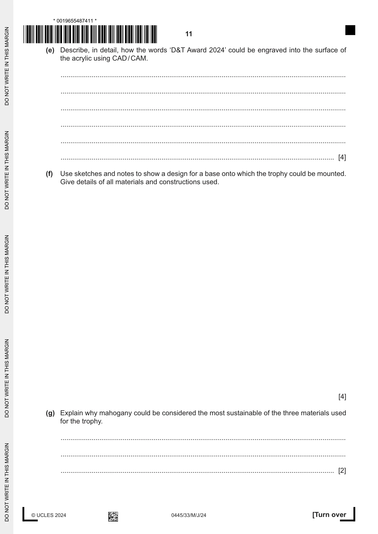 Cambridge IGCSE Design and Technology 0445 2024 May/June Paper 3 · Variant 3 question paper, page 11 of 24