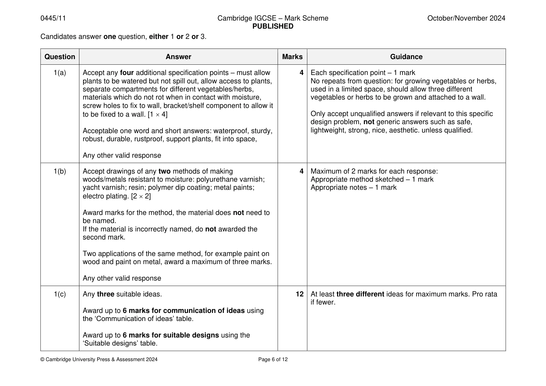 Mark scheme, page 6 of 12