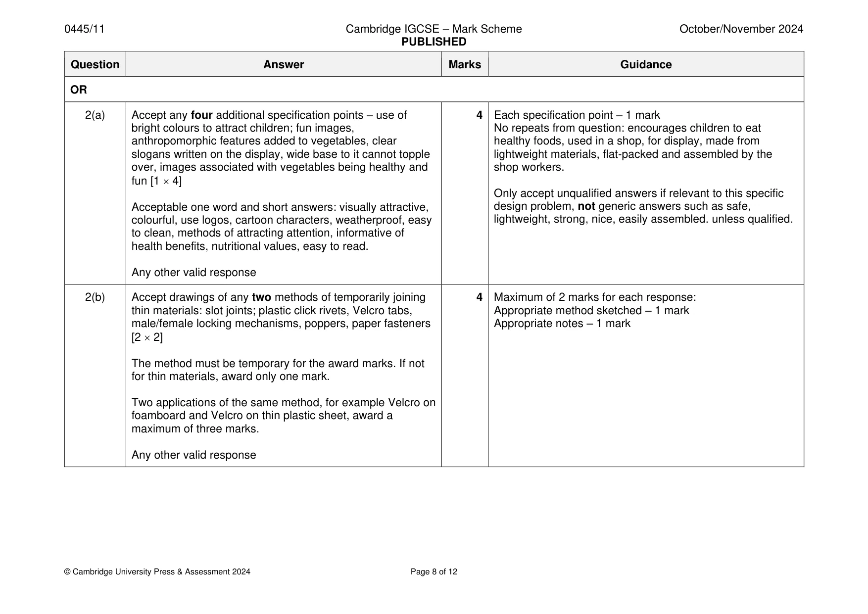 Mark scheme, page 8 of 12