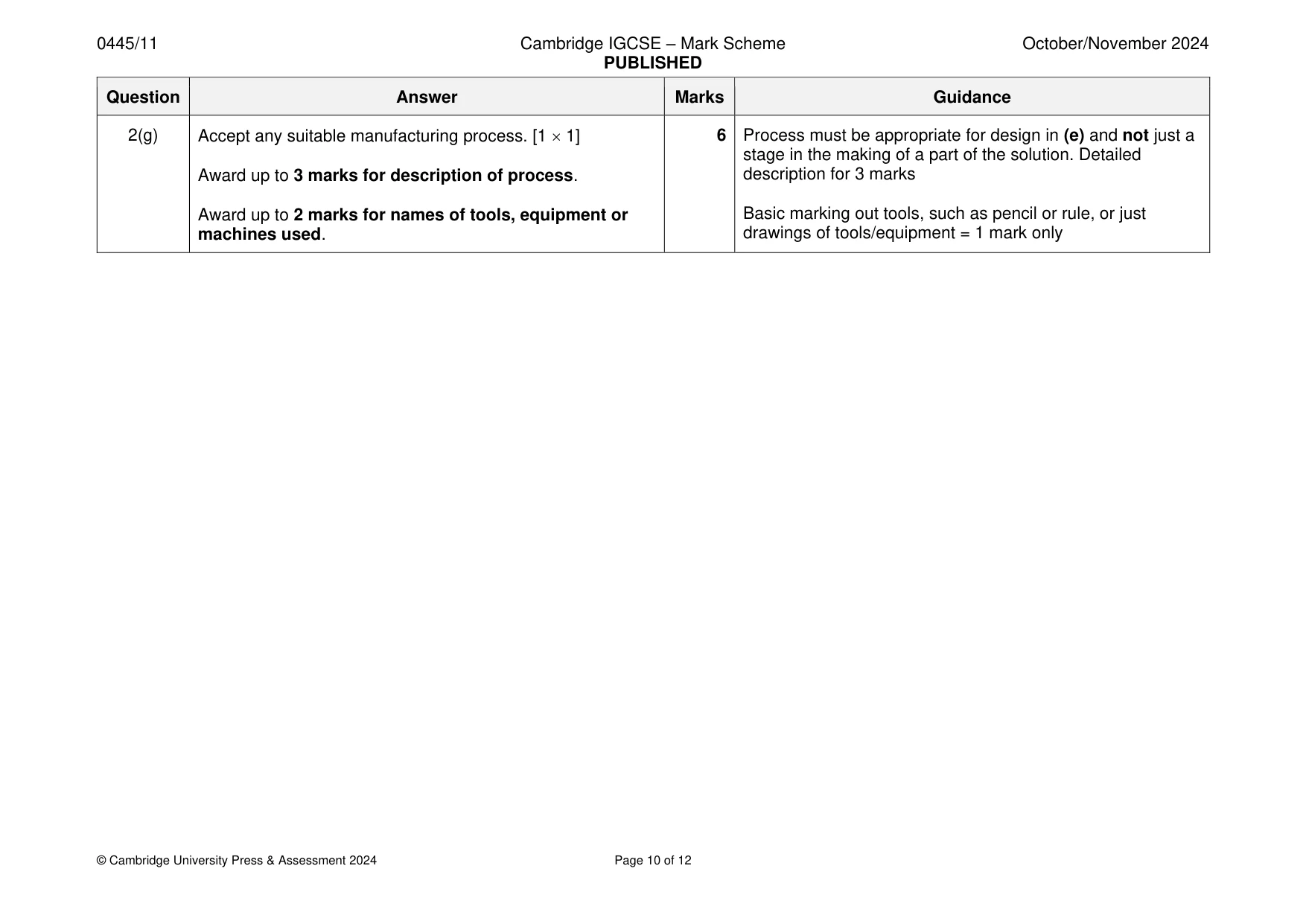 Mark scheme, page 10 of 12