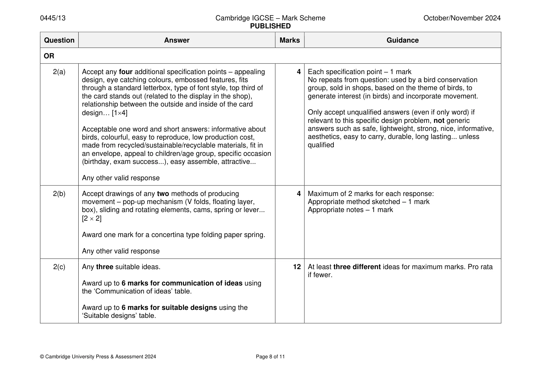 Mark scheme, page 8 of 11