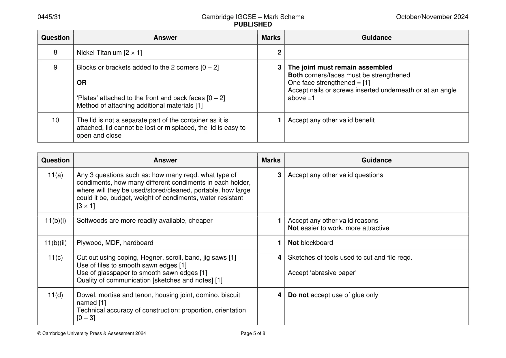 Mark scheme, page 5 of 8