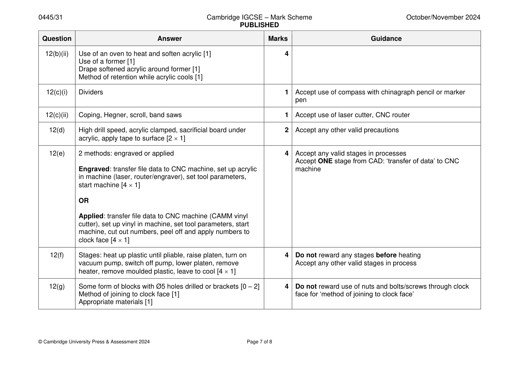 Mark scheme, page 7 of 8