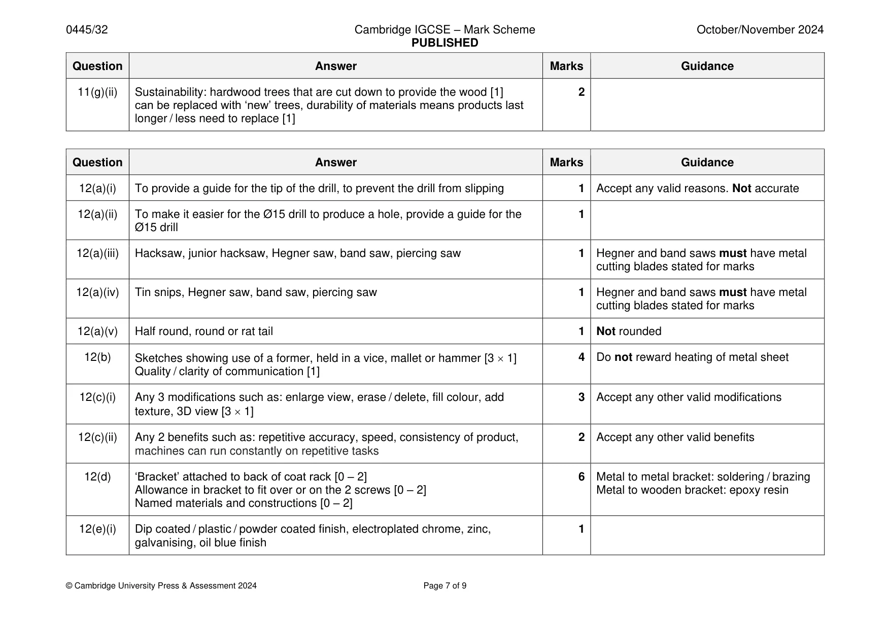 Mark scheme, page 7 of 9
