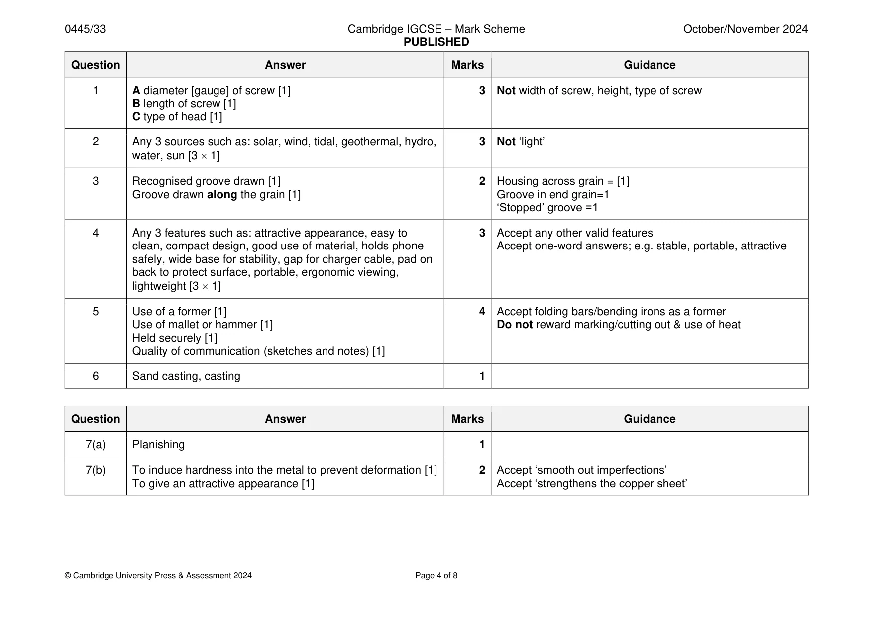 Mark scheme, page 4 of 8