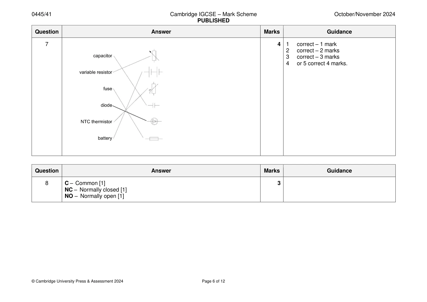 Mark scheme, page 6 of 12