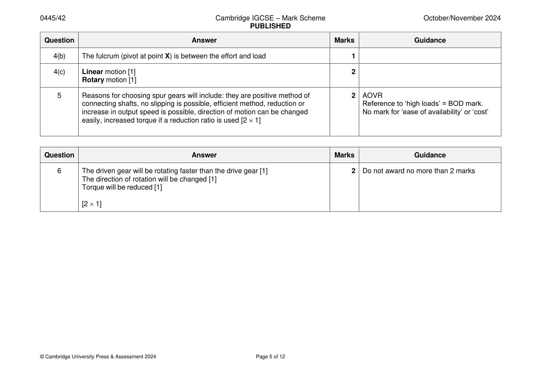 Mark scheme, page 5 of 12