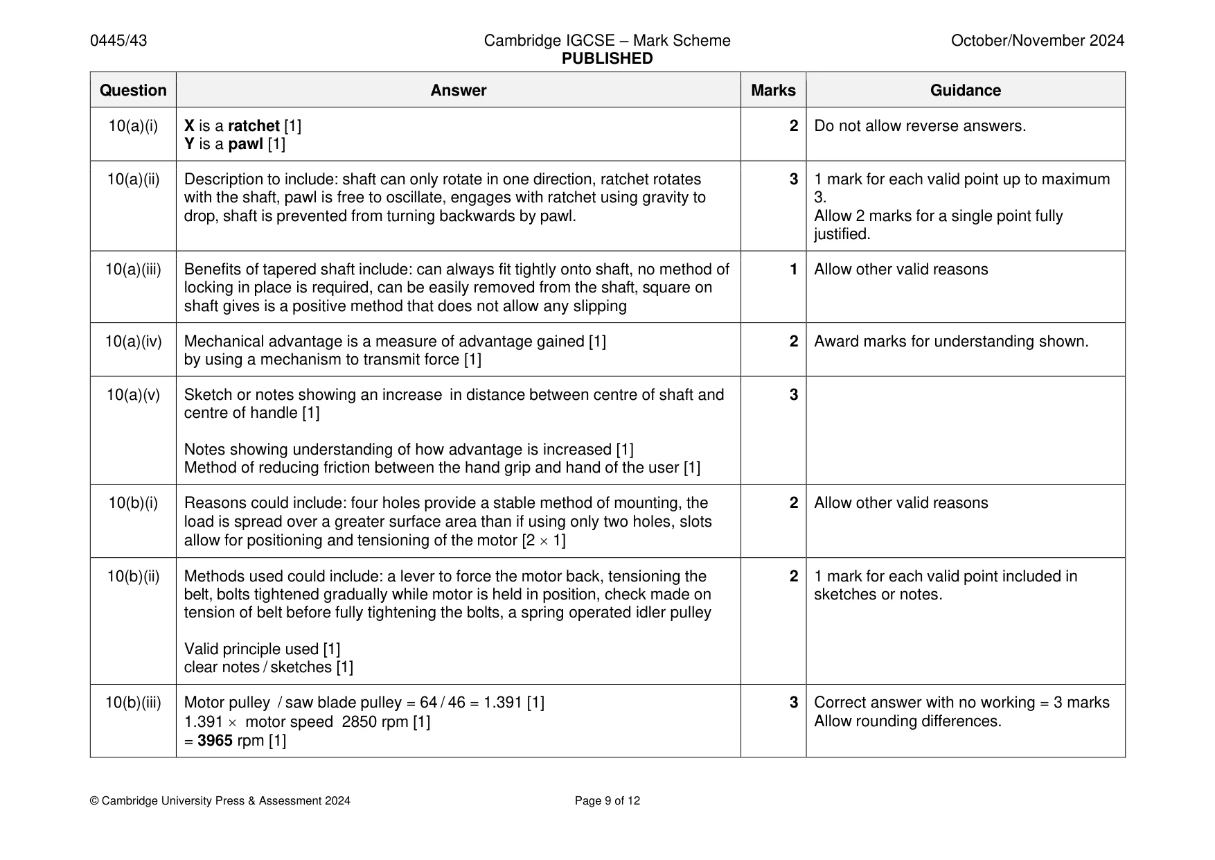 Mark scheme, page 9 of 12
