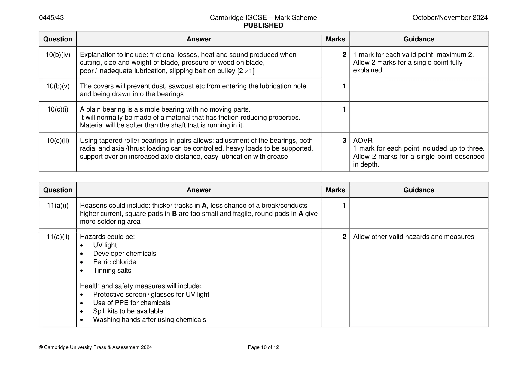 Mark scheme, page 10 of 12