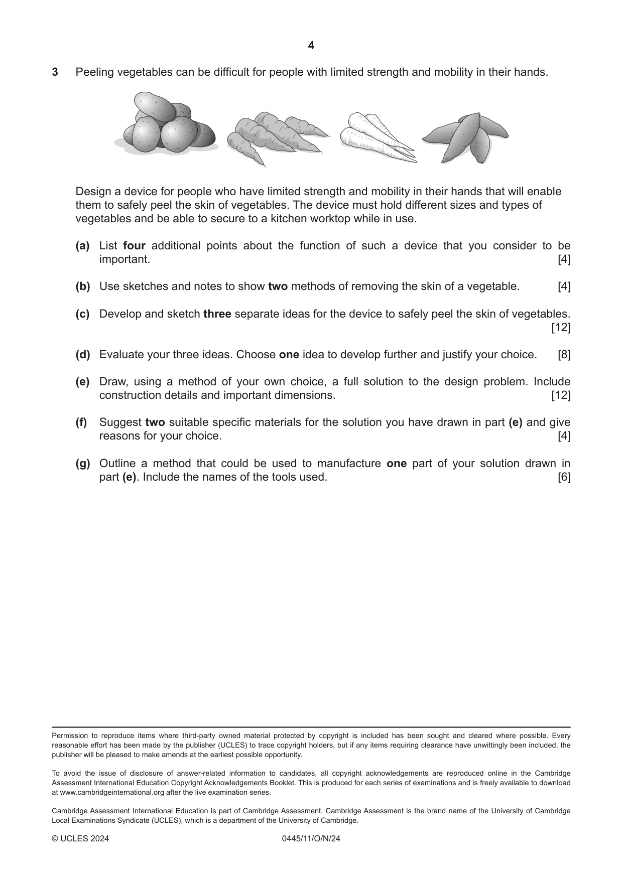 Cambridge IGCSE Design and Technology 0445 2024 Oct/Nov Paper 1 · Variant 1 question paper, page 4 of 4