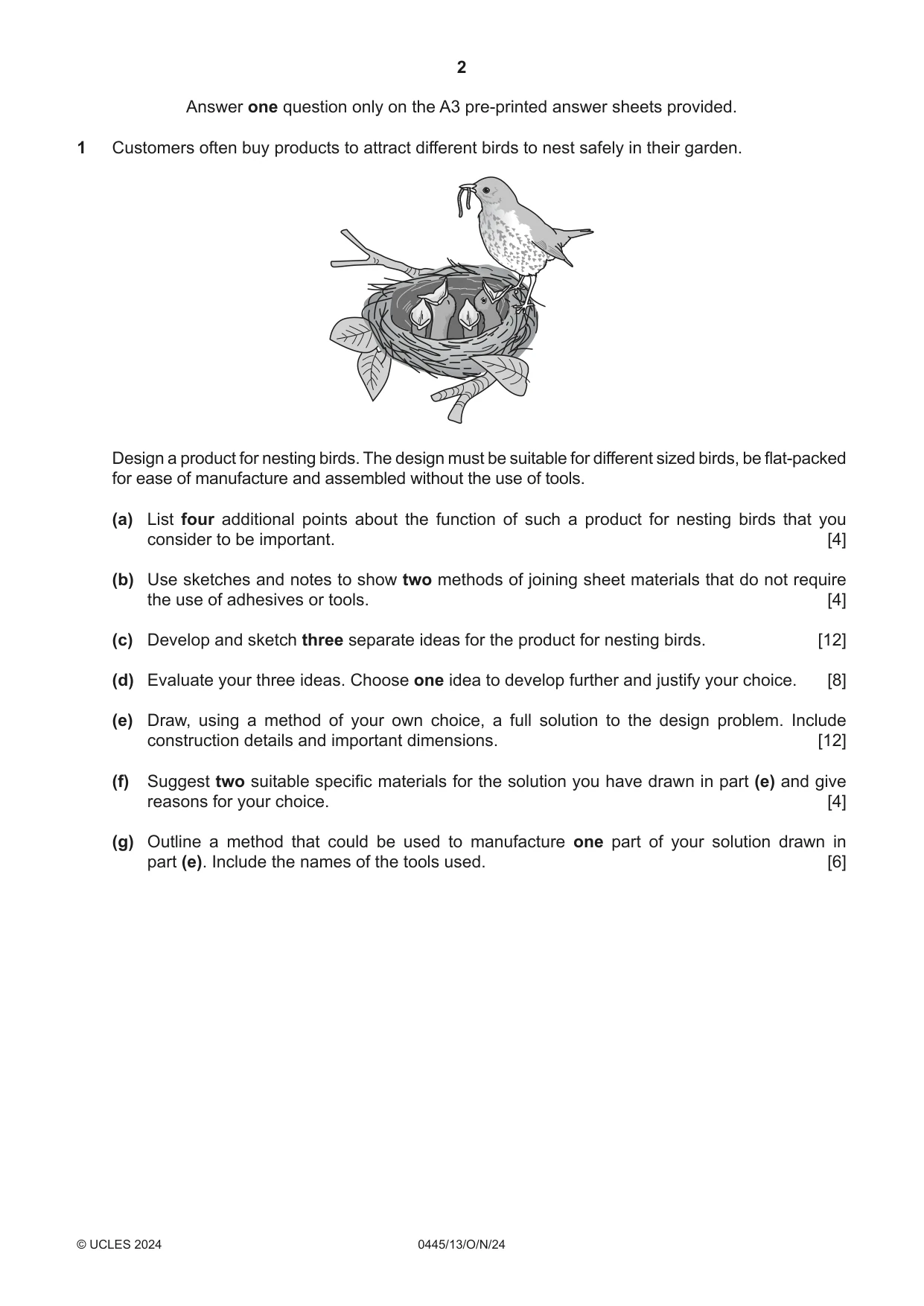 Cambridge IGCSE Design and Technology 0445 2024 Oct/Nov Paper 1 · Variant 3 question paper, page 2 of 4