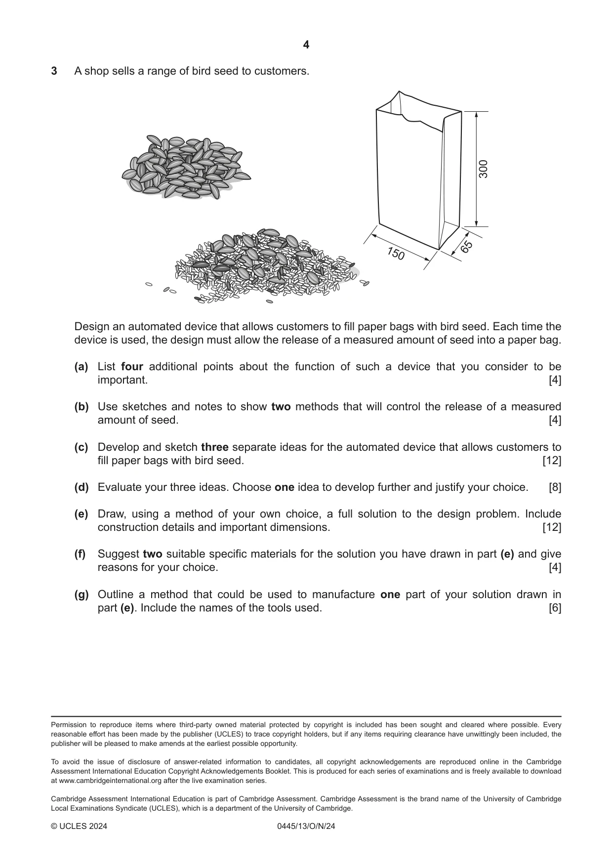 Cambridge IGCSE Design and Technology 0445 2024 Oct/Nov Paper 1 · Variant 3 question paper, page 4 of 4