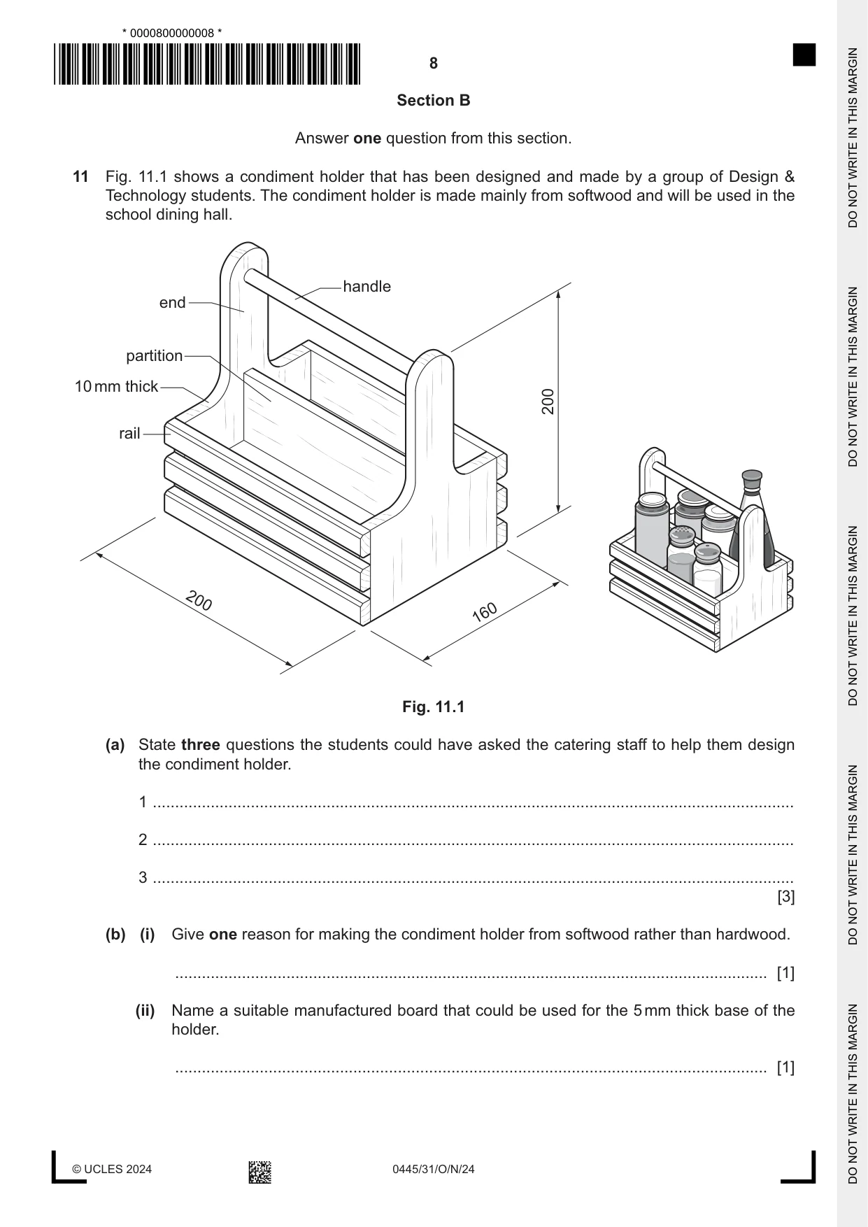 Cambridge IGCSE Design and Technology 0445 2024 Oct/Nov Paper 3 · Variant 1 question paper, page 8 of 24
