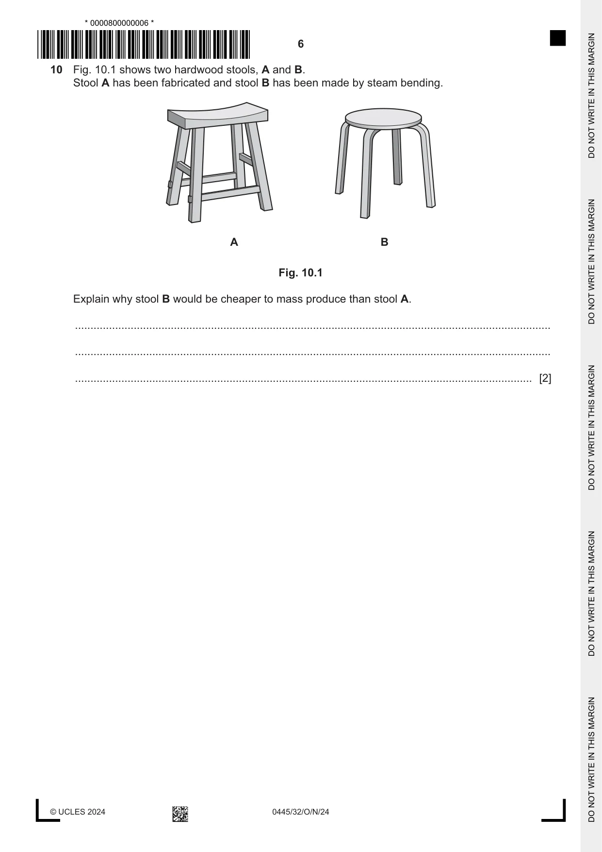Cambridge IGCSE Design and Technology 0445 2024 Oct/Nov Paper 3 · Variant 2 question paper, page 6 of 24