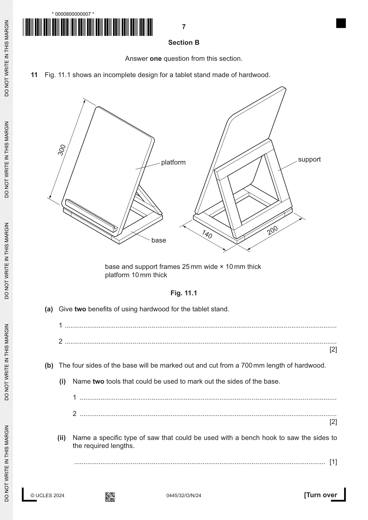 Cambridge IGCSE Design and Technology 0445 2024 Oct/Nov Paper 3 · Variant 2 question paper, page 7 of 24
