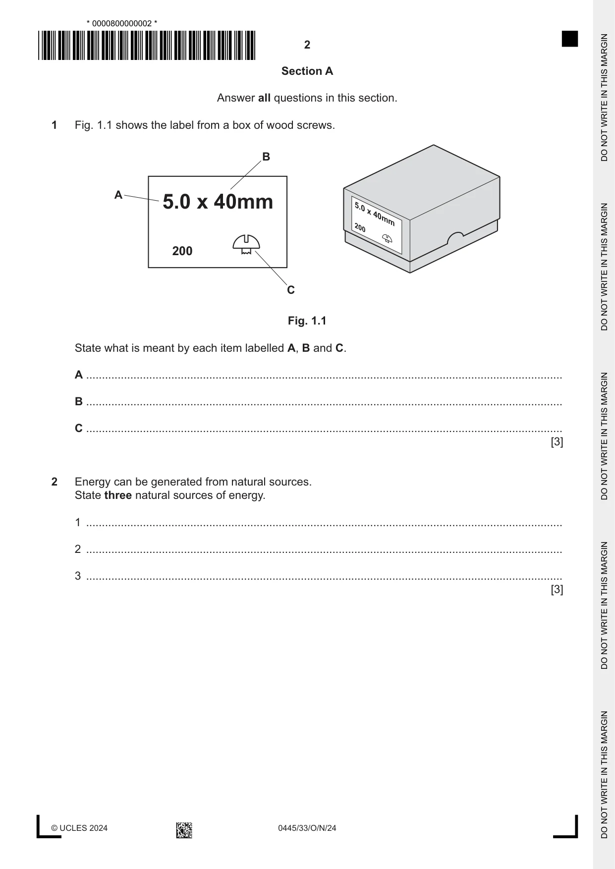 Cambridge IGCSE Design and Technology 0445 2024 Oct/Nov Paper 3 · Variant 3 question paper, page 2 of 24