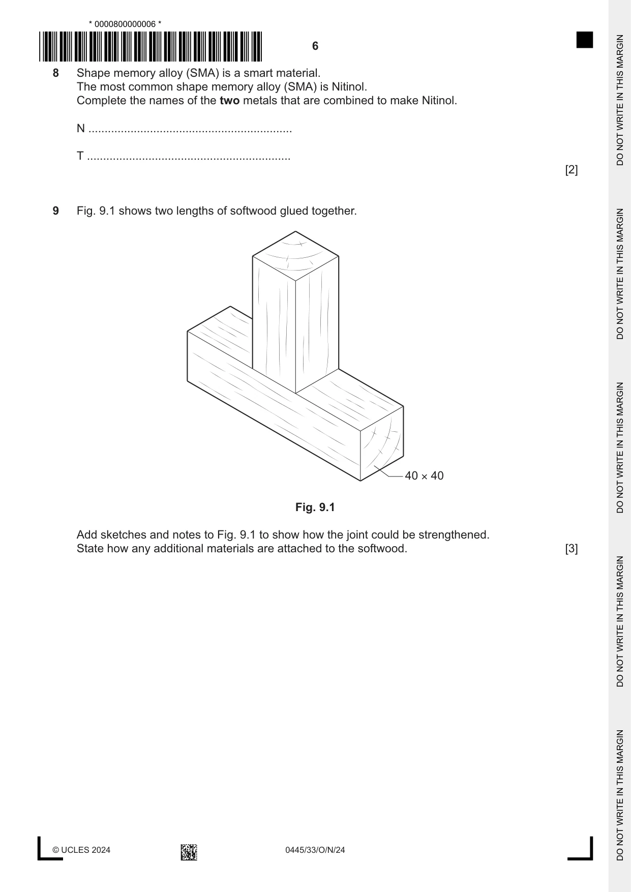 Cambridge IGCSE Design and Technology 0445 2024 Oct/Nov Paper 3 · Variant 3 question paper, page 6 of 24