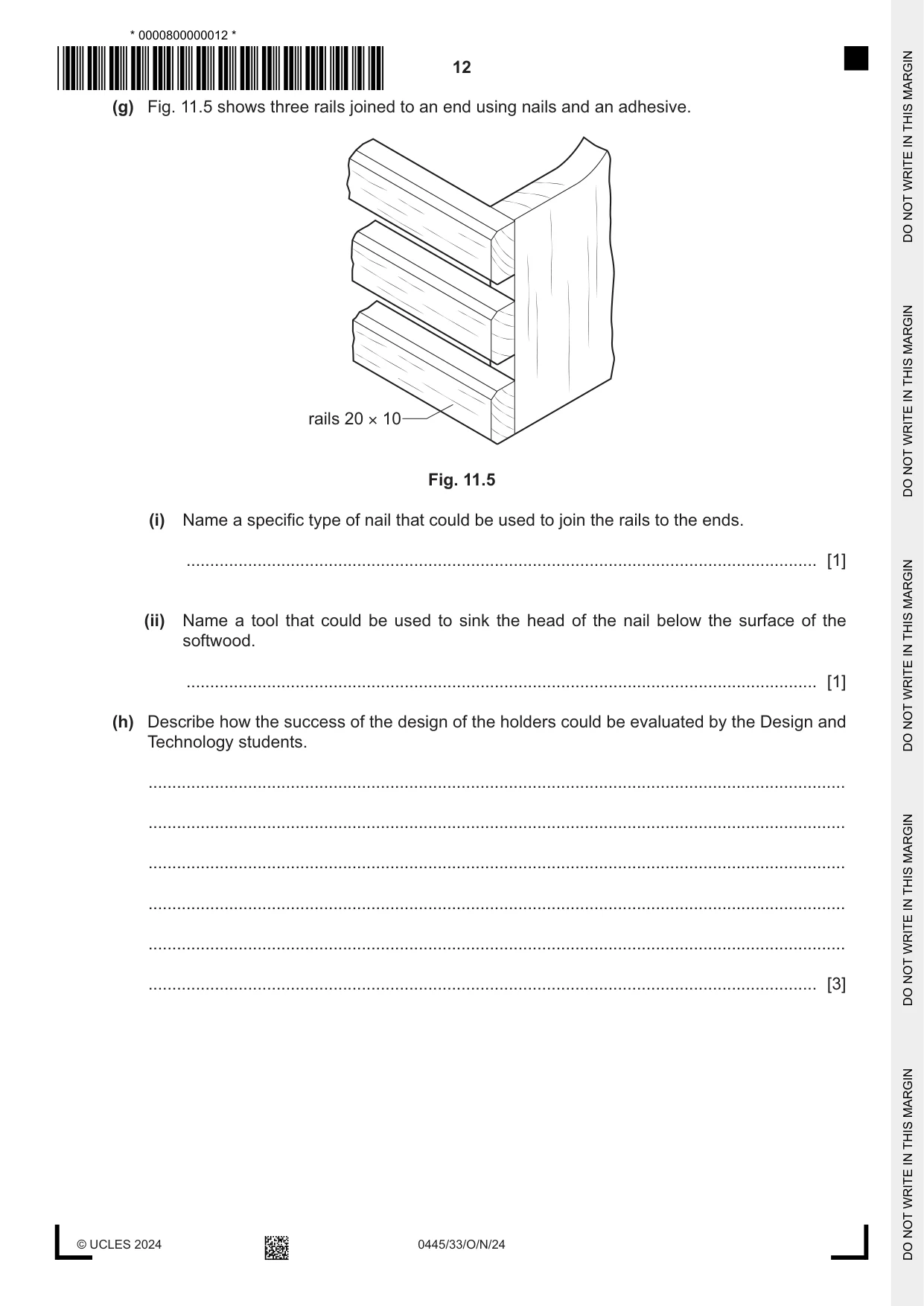 Cambridge IGCSE Design and Technology 0445 2024 Oct/Nov Paper 3 · Variant 3 question paper, page 12 of 24