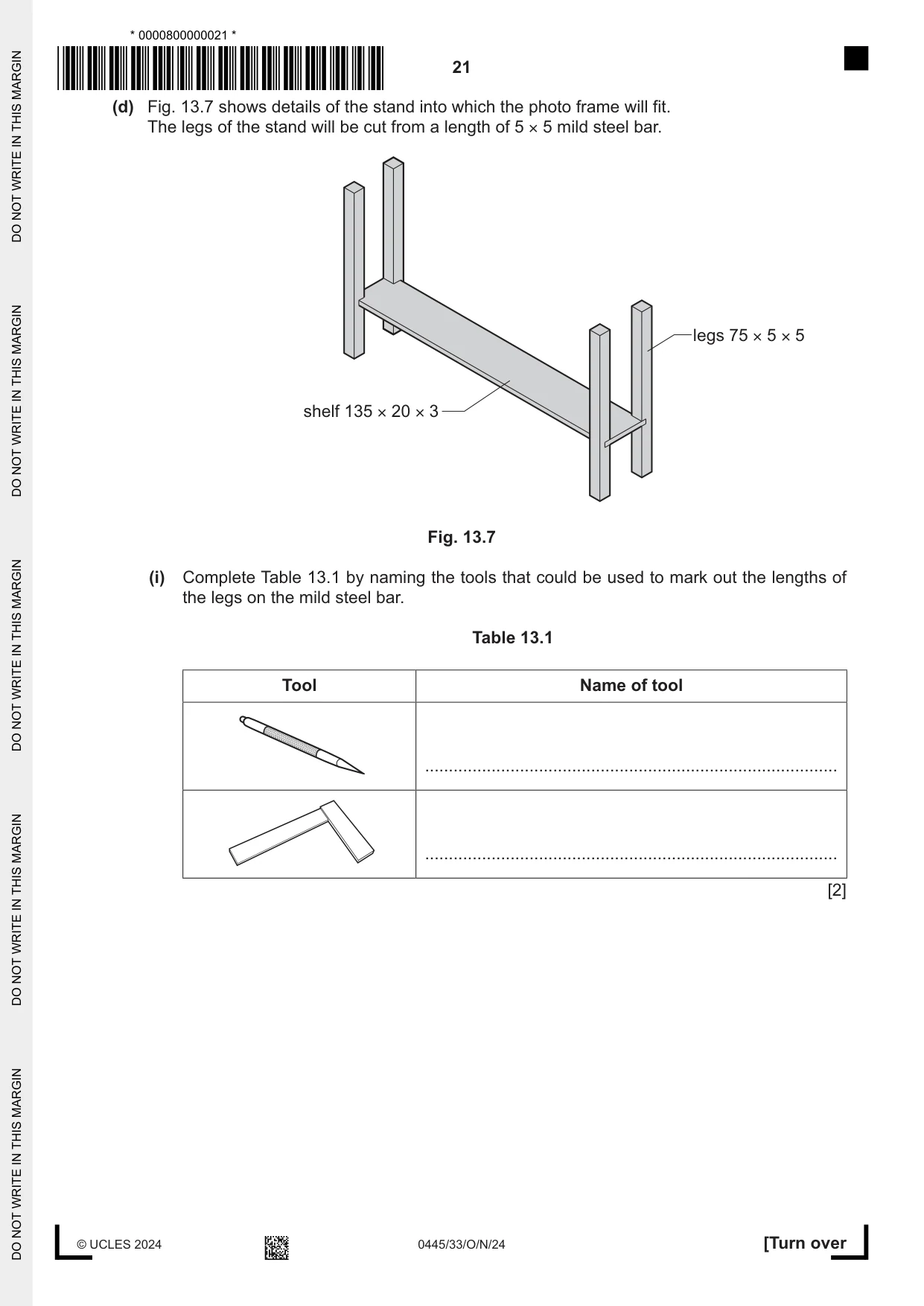 Cambridge IGCSE Design and Technology 0445 2024 Oct/Nov Paper 3 · Variant 3 question paper, page 21 of 24