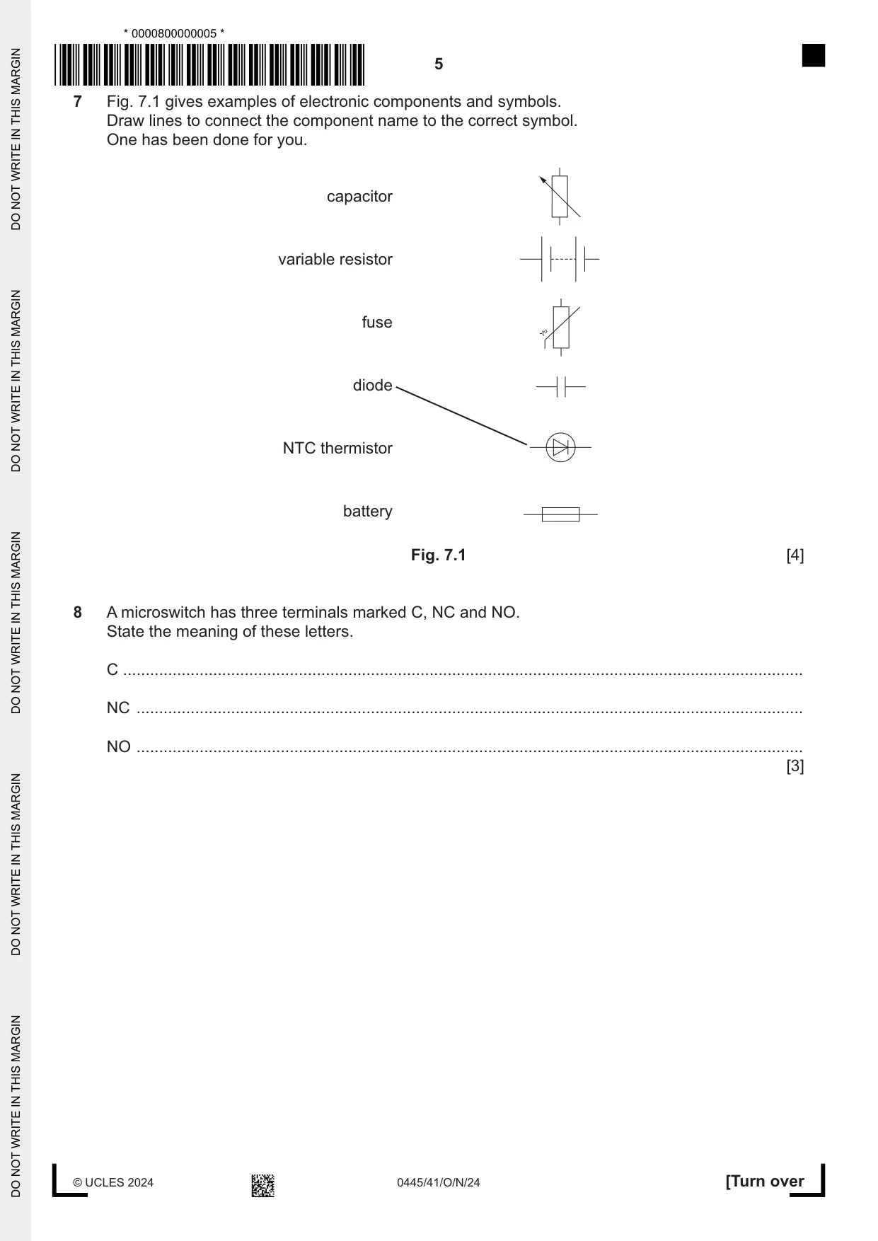 Cambridge IGCSE Design and Technology 0445 2024 Oct/Nov Paper 4 · Variant 1 question paper, page 5 of 20