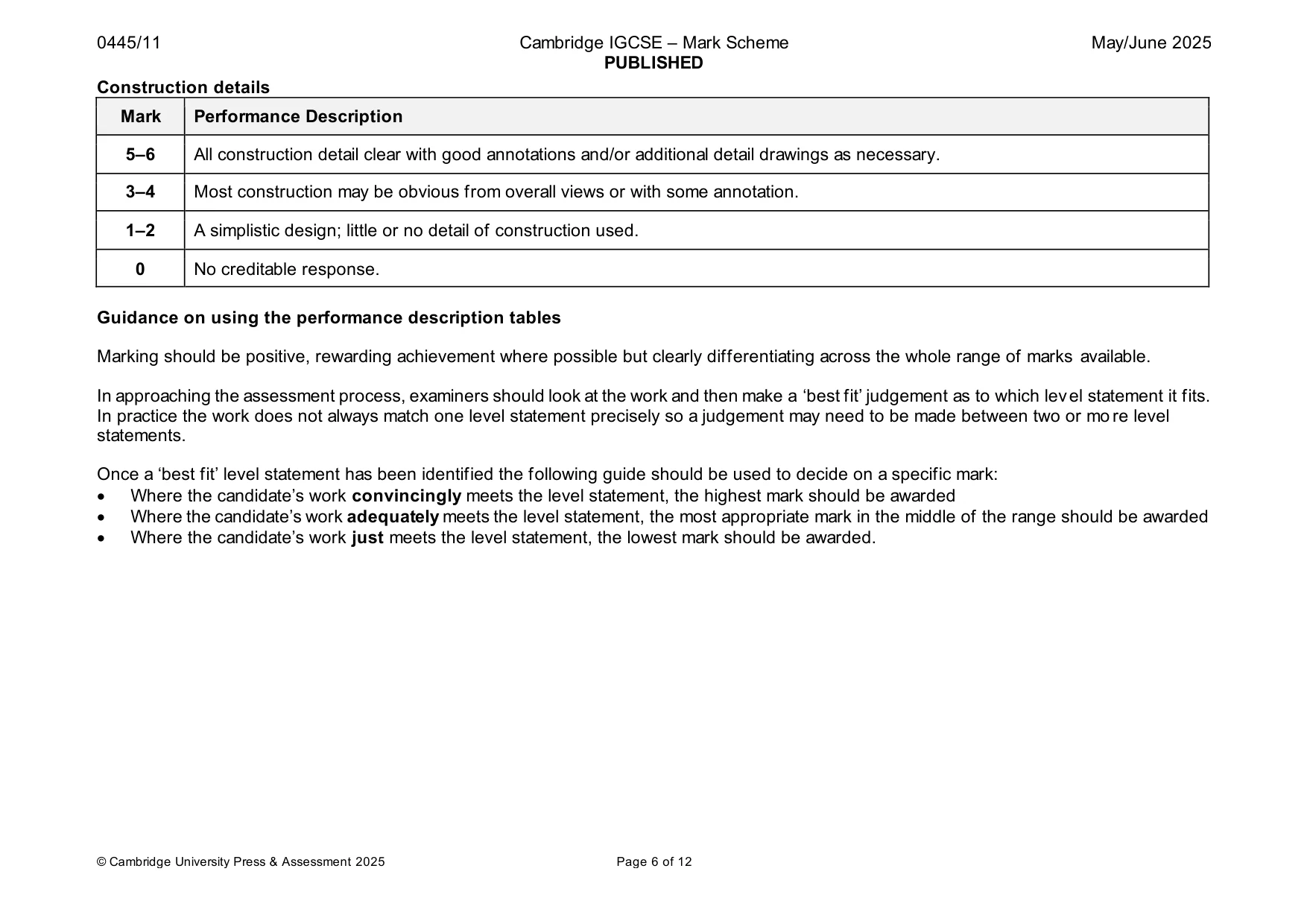 Mark scheme, page 6 of 12